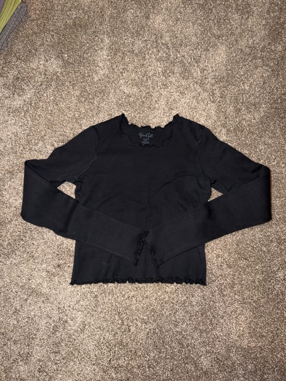 Brandy Melville Black Ribbed‎ Lettuce-Edge Long Sleeve Top